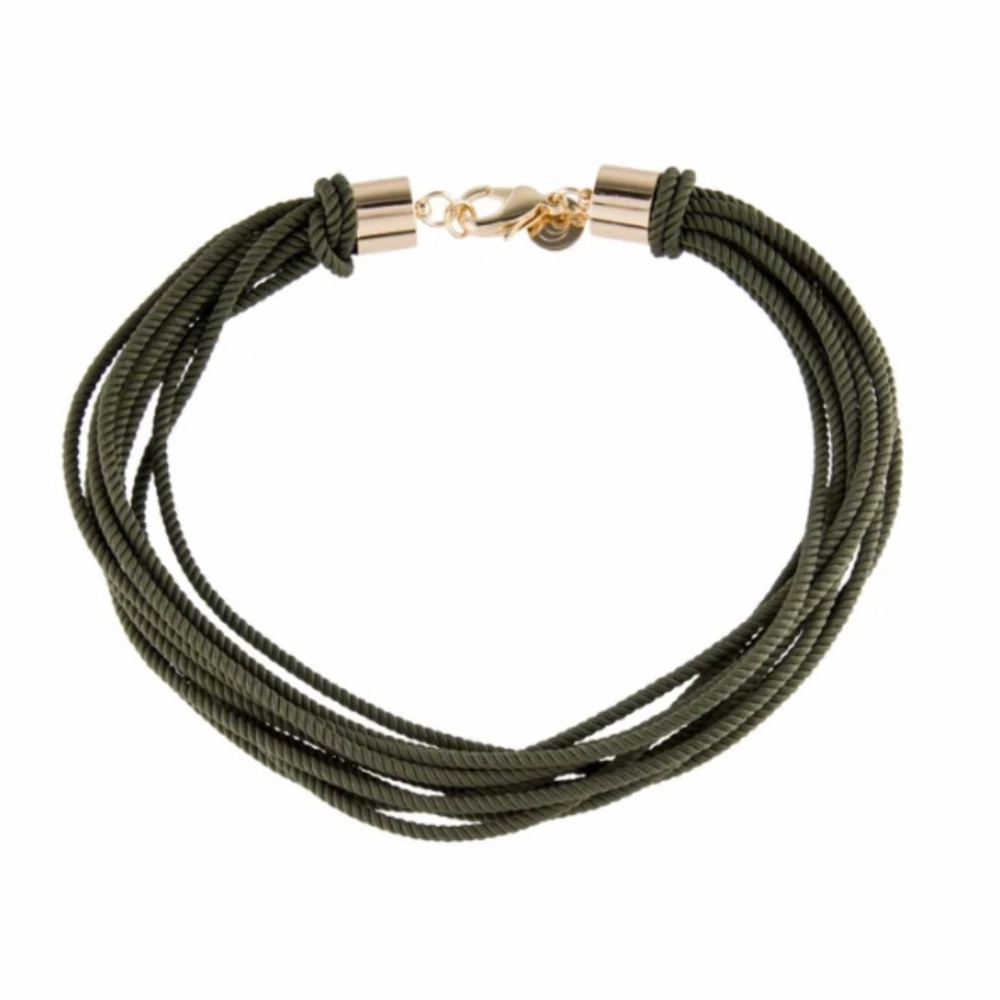 Jane Win Cord multi strand necklace in olive green.